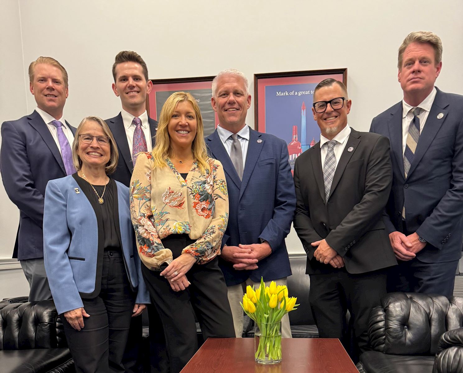 (Jim Nygren, President of VGM Insurance; Rep. Mariannette Miller- Meeks; Blake Thelander, Health Policy Director for Rep. Miller-Meeks; Lindy Tentinger, President of VGM & Associates; Ike Isaacson, SVP of VGM Government Relations; Adam Miller, VP of VGM Government Relations; and Jeremy Stolz, CEO of VGM.)
