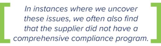 Supplier didn't have a comprehensive compliance program