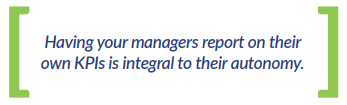 Having your managers report on their own KPIs is integral to their autonomy.