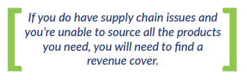 If you do have supply chain issues and you're unable to source all the products you need, you will need to find a revenue cover